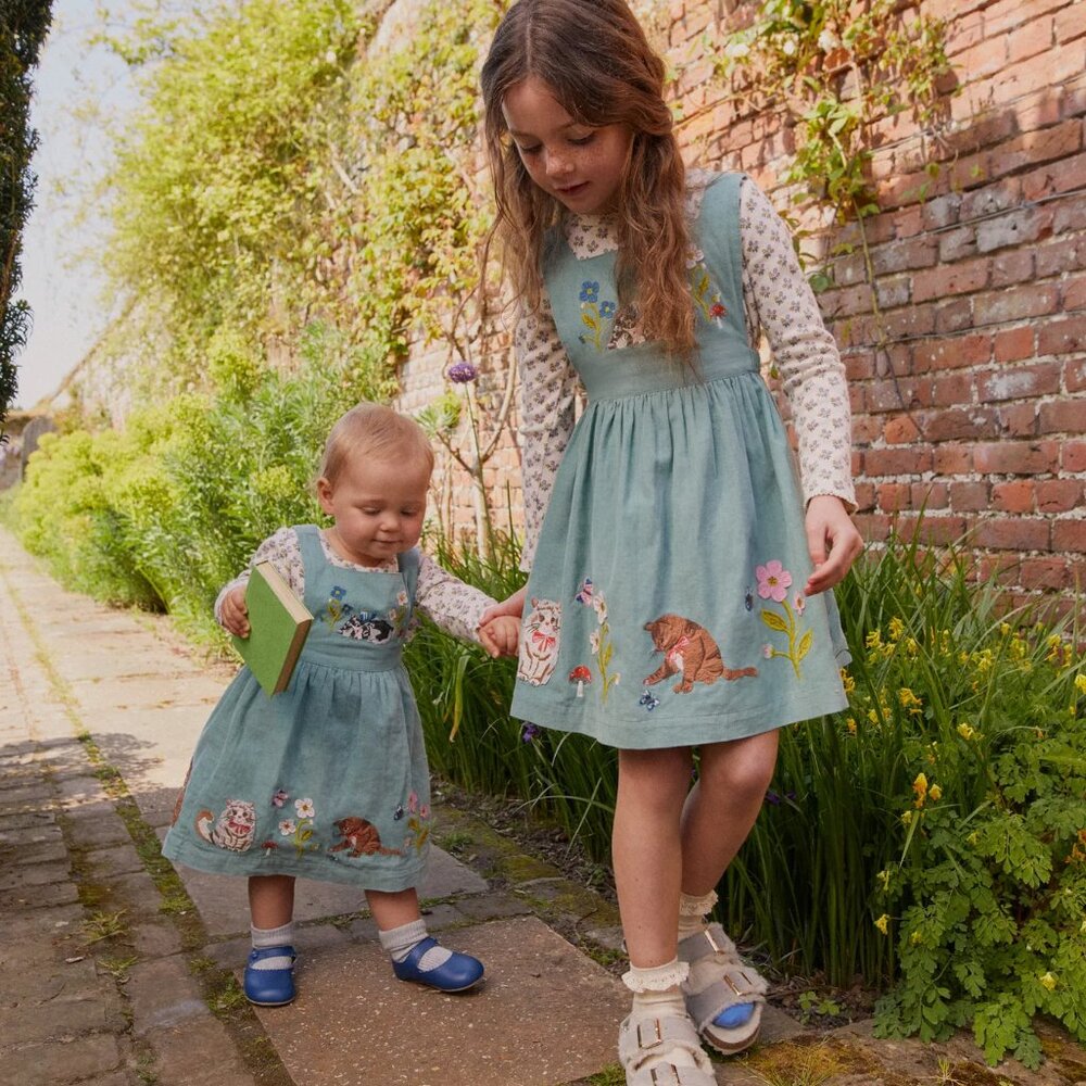 NWT Mini Boden Cats Cord Applique Pinafore